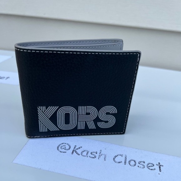 Michael Kors Cooper Mens Wallet Billfold Logo and Faux Leather - Black/Grey - Picture 1 of 6